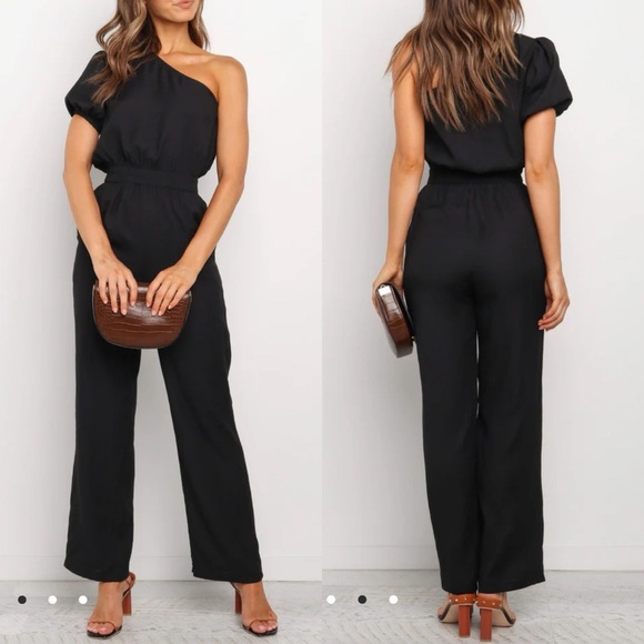 MVN The Label Women’s Black Wide Leg One-Shoulder Lancey Jumpsuit NWT Size 2/XS - Picture 1 of 13